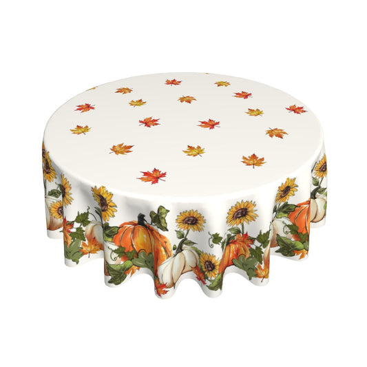 Khope Fall Thanksgiving Round Tablecloth 60 Inch Water-Resistant Washable Fabric Reusable Watercolor Sunflower Pumpkin Maple Leaf Autumn Farmhouse Table Cover for Decoration Indoor Outdoor Dining