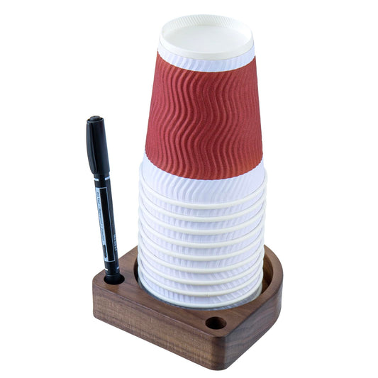 MyGift Dark Walnut Solid Wood Tabletop Guest Party Cup Holder Dispenser with Marker Pen Slots