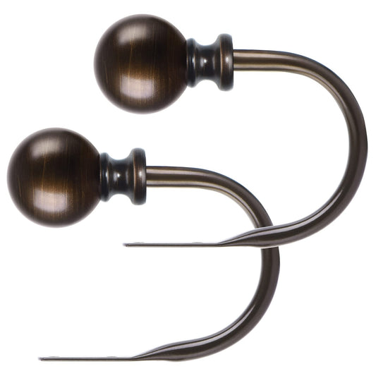 KAMANINA Curtain Holdbacks, Decorative Curtain Tiebacks Wall Mounted with Round Finials, Metal Window Treatment Holdbacks with Screws, Bronze Curtain Hooks for Drapes (1 Pair/2 Pack, Small)