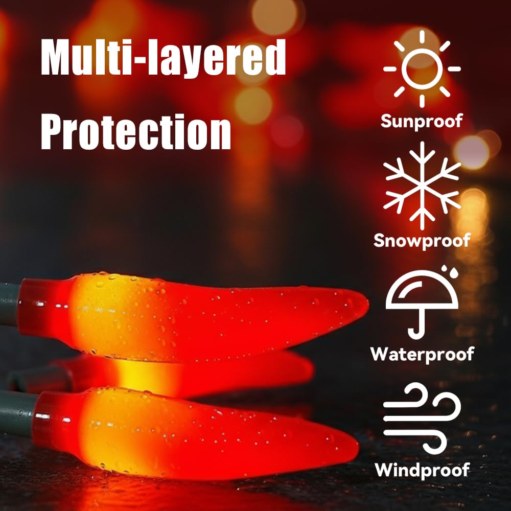 Chili Pepper String Lights,13.6FT, Outdoor Indoor Waterproof Plug-in