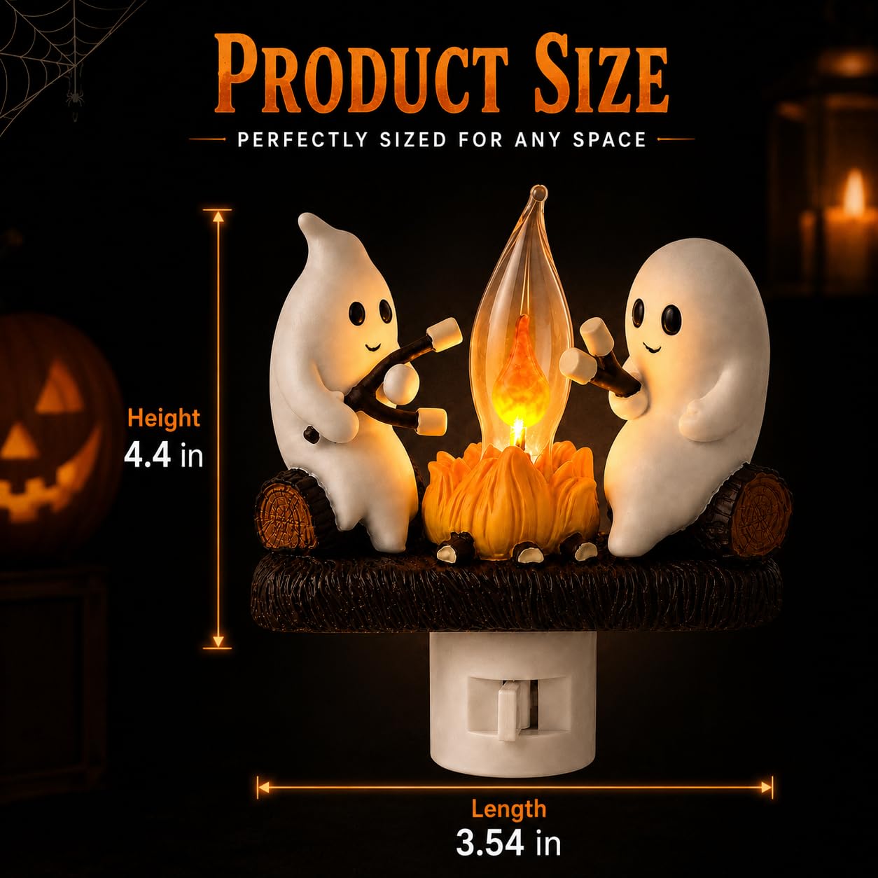 MXXT Ghost Campfire Night Light, Plug-in Wall Flickering Flame Nightlight, Halloween 3D Cute Spooky Marshmallow Ghost Decoration for Bedroom, Spooky Season Home Halloween Decor for Kids Adults