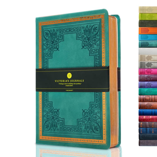 VICTORIA'S JOURNALS Leatherette Vintage Journal Hard Cover Lined Notebook Old Looking Travel Diary, A5 Size 5.7'' x 8.1''