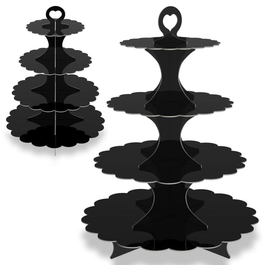 Humlindo 4-Tier Round Black Cupcake Stand, 2 Pack – Elegant Dessert Display for Weddings, Parties, Birthdays
