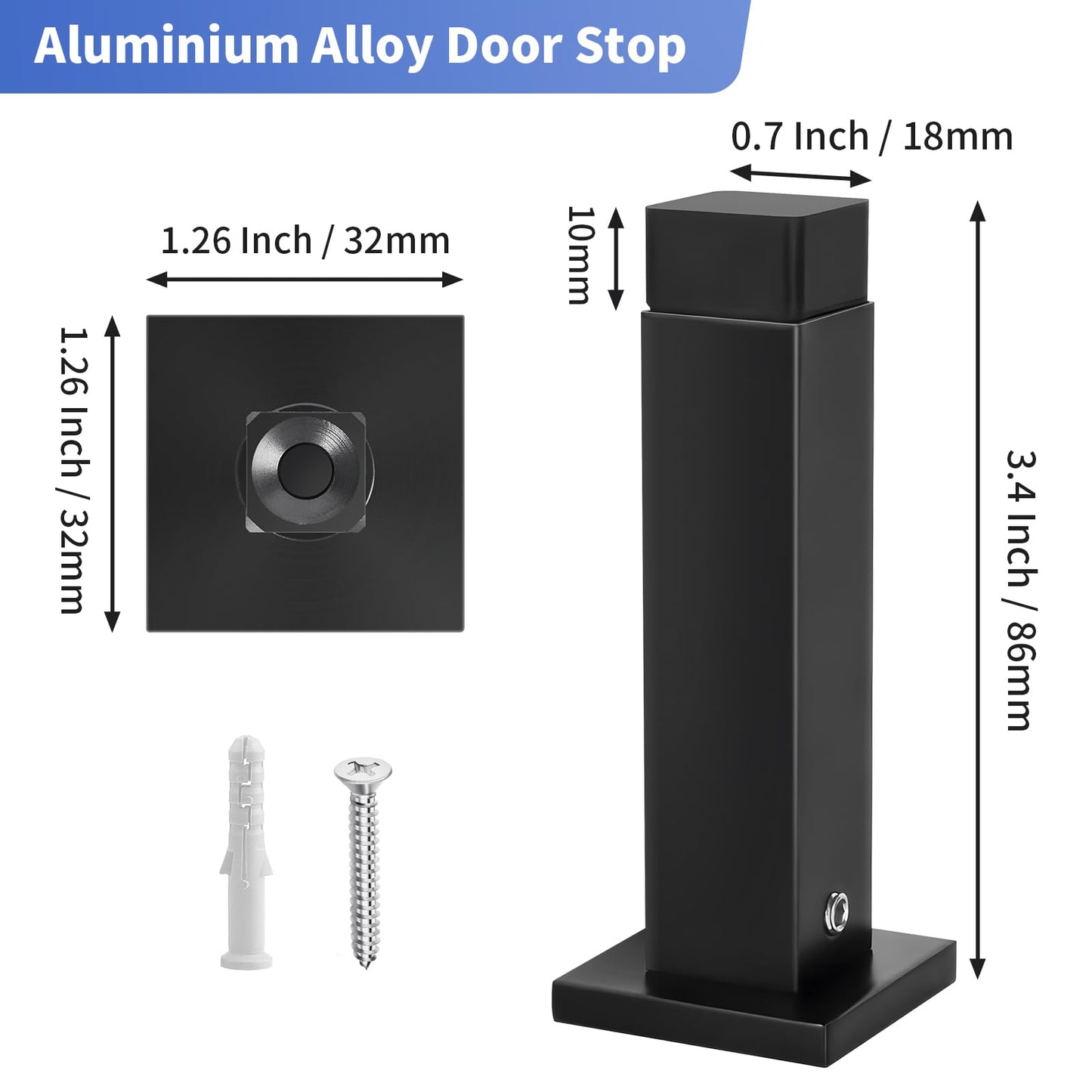 KOLAKO Door Stoppers, 2 Pack Black Door Stops, 3.4 Inch Door Stoppers for Wall Solid Rigid Doorstop Bumper Wall Protector