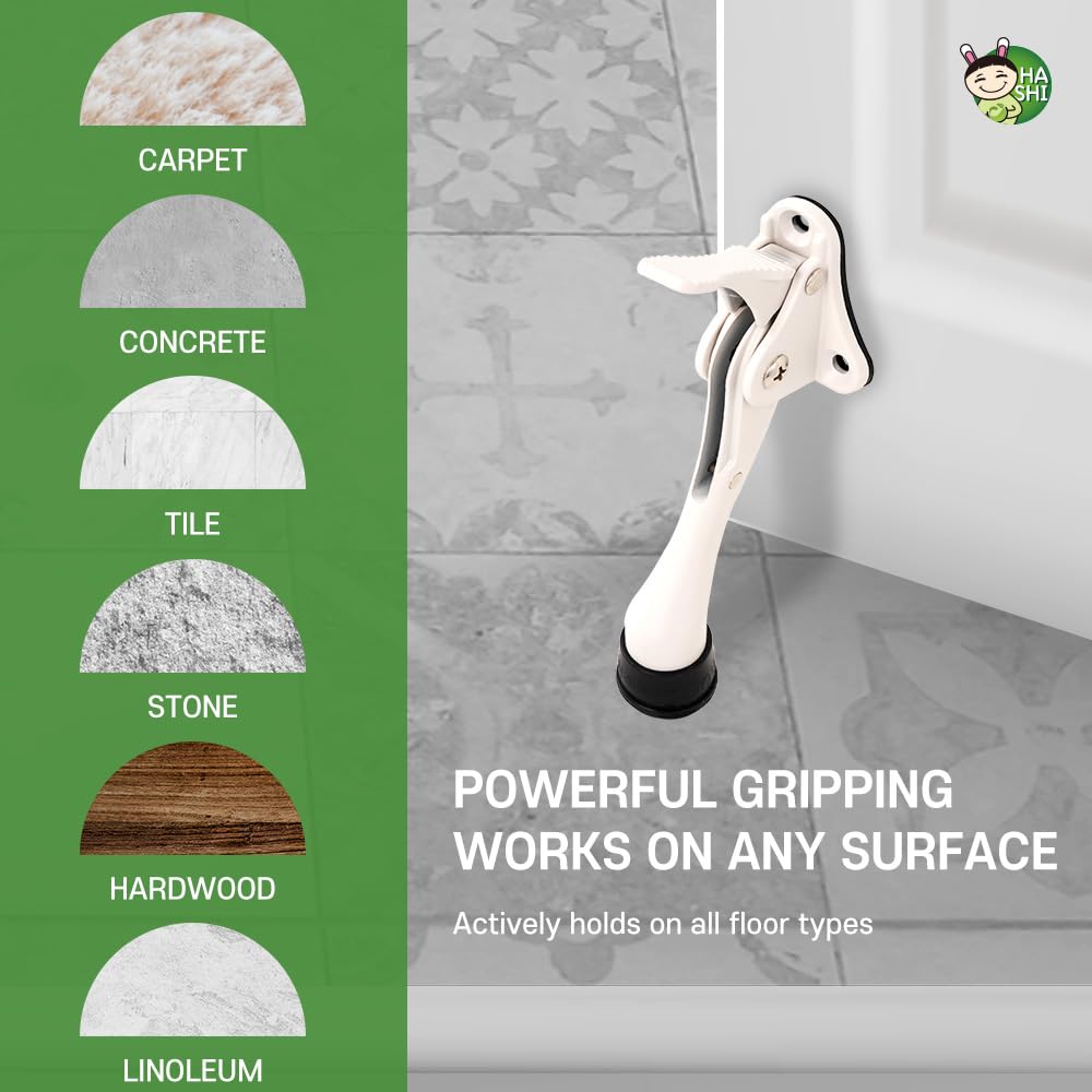 HA SHI Kickdown Door Stopper, Heavy Duty Adjustable White Door Holder Stop