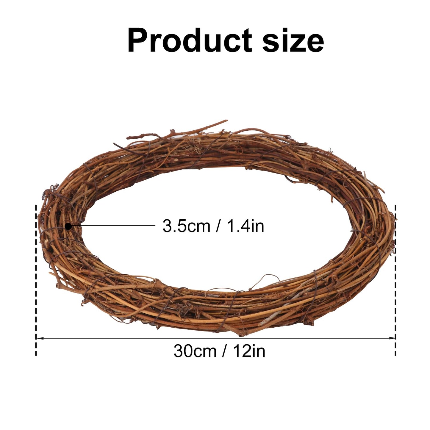 KUKLIPJIM 7 Pcs 12 Inch Natural Grapevine Wreath Set, Hand-Woven Vine Branch Wreaths for DIY Crafts, Christmas Decorations, Home & Event Styling(Brown)
