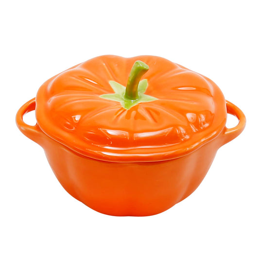 MDEOOSKY 400ml/13oz Pumpkin Shaped Ceramic Bowl with Lid & Handle, Covered Dessert Bowl, Serving Bowl for Fruit, Salad, Snack, Soup, Stylish Home Kitchen Tableware, Gift Idea