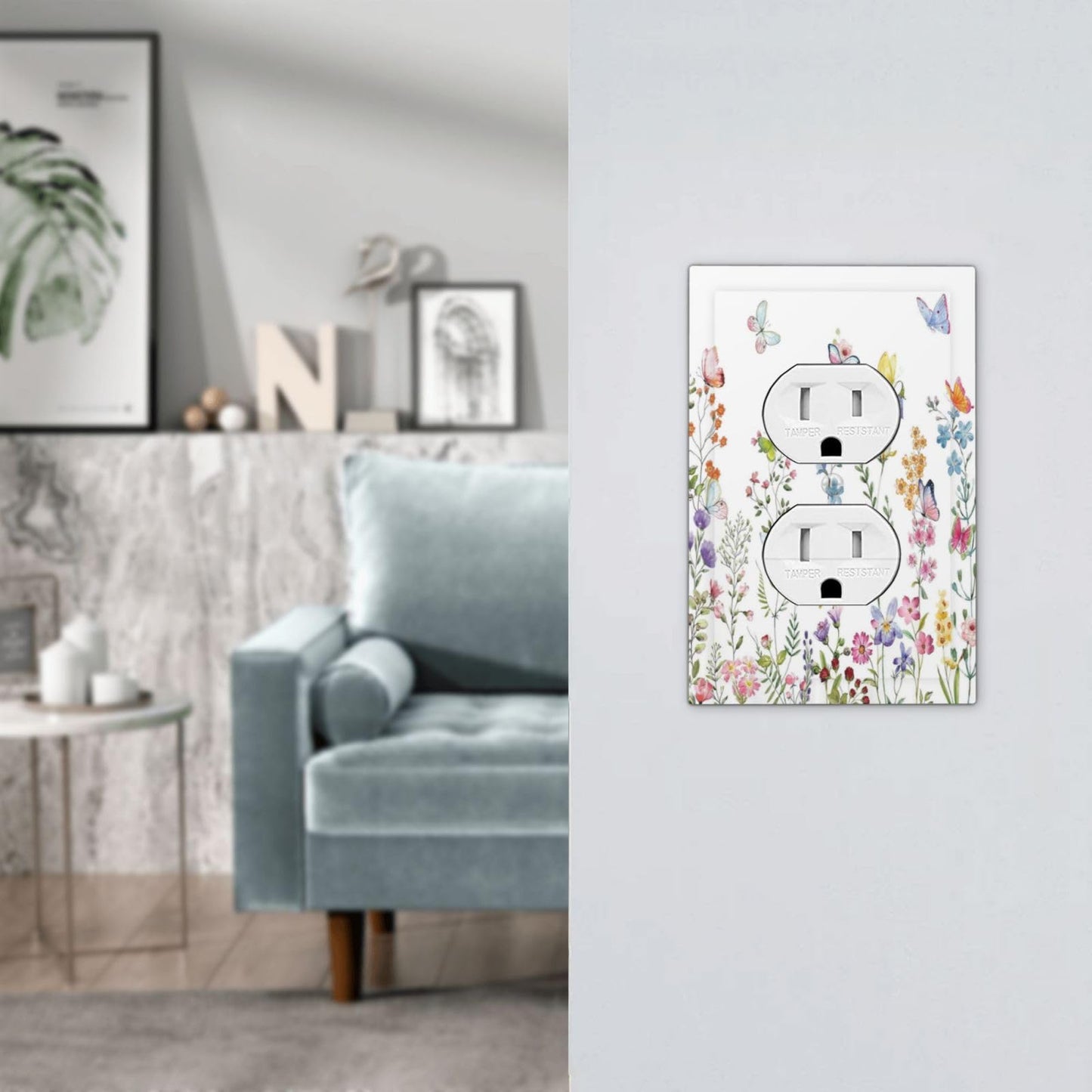 Boho Butterfly Wild Flower Floral Garden 1 Gang Outlet Plate Decorative Single Duplex Wall Plate Covers unique Electrical Receptacle Light Switch Cover Art Faceplate Switchplate for Living Room Decor