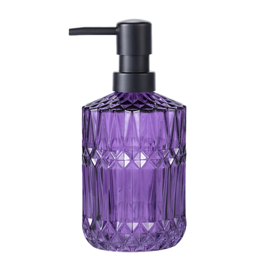 TISUZXCV Diamond Design 12 Oz Purple Glass Soap Dispenser,Refillable Lotion Soap Dispenser for Bathroom, Kitchen, Hand Soap, Dish Soap,Shampoo, Ideal for Bathroom Countertop. (Purple)