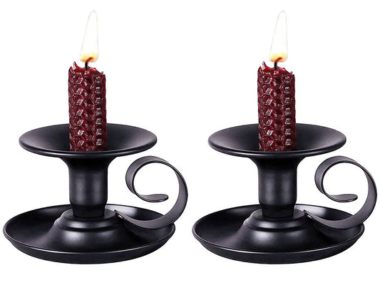 SZHTSWU Taper Candle Stick Holder, Set of 2 Retro Iron Candlestick Holders Candlelight Dinner Stand for Wedding Dinning Party Table Home Decoration (Black)