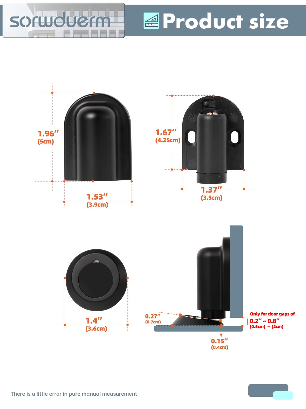 SORWDUERM 4 Pack Black Door Stopper Magnetic Door Cathc Matte Black Floor Mounted Door Stop Keep Door Open with Screws and Adhesive No Drilling