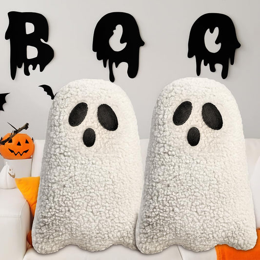 Ghost Pillow,Ghost Decor,Halloween Pillows Set of 2 White Cute Ghost Indoor Decorative Throw Pillow Ghost Plush Pillows for Halloween Decorative Home Sofa Bed Ghost Decor Cushion(11.8 Inch)