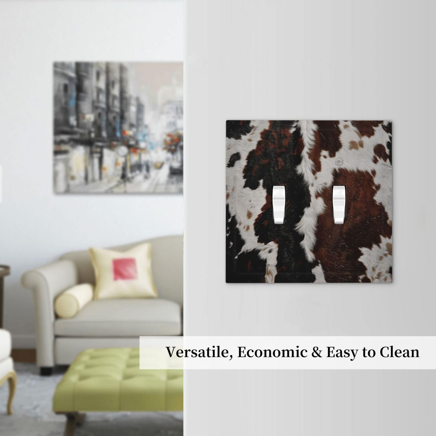 Cowhide Print Abstract Animal Fur Rustic Decorative Switch Plates 2 Gang Double Toggle Outlet Light Switch Cover Wall Plate Electrical Faceplate for Farmhouse Home Decor
