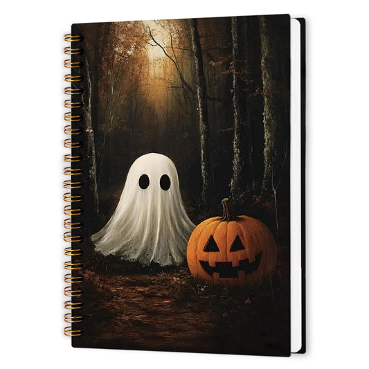 nvucamd Vintage Halloween Spiral Notebook, Witchy Fall Ghost Pumpkin Journal Notebook, Gothic Ghost Gifts Journaling Notebooks for Women, Halloween Gifts Office Supplies, 5.5x8.3 Inch