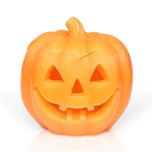 Romingo Decoration flameless Pumpkin Candle Halloween Smile Lighted Pumpkin with 10-Key Remote, Pumpkins Shaped Flameless Real Wax Flickering Candle with Timer for Home Table Centerpiece Decoration