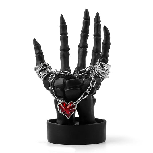 Halloween Decorations Indoor Skeleton Hand Ring Holder Tealight Candle Holder for Gothic Table Decor Jewelry and Earring Organizer Left