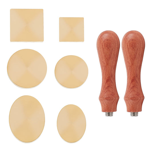 CRASPIRE Wax Seal Stamp Heads Set 6PCS Blank Sealing Wax Stamp Heads with 2PCS Wooden Handle for Wedding Invitations Envelopes Cards(2 Square 2 Round 2 Oval)
