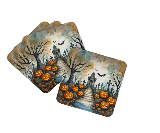 Caroline's Treasures Marigold Spooky Halloween Foam Coaster Set of 4 Cup Coasters for Indoor and Outdoor, Coaster for Tabletop Protection, Anti Slip, Mouse pad Material