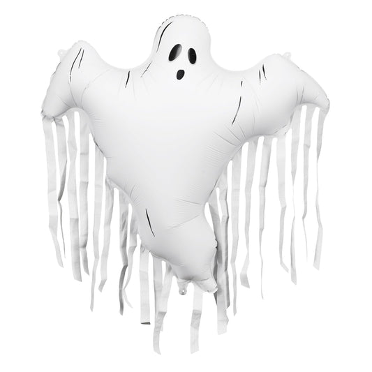 Large Ghost Balloons PartyDeco 36.6 x 33.8 Inch Large White Ghost Foil Balloon with Tassels Spooky Birthday Decoration