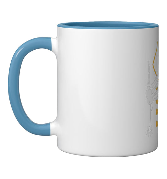 Skeleton Tuxedo Rib Cage Halloween Costume Ghoulish Funny Ceramic Mug, Blue/White