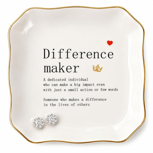 Retirement Gifts for Women - 4"x4" Ceramic Jewelry Dish Tray- Difference Maker Gift Thank You Gift for Woman Coworkers Teacher Employee Appreciation Gifts