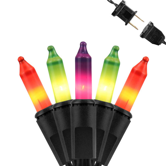 FESTIA Halloween Lights– 100 Count Mini Purple Orange & Green Incandescent String Lights, 26.5ft Black Wire, UL Listed, Connectable up to 125ft, for Indoor & Outdoor Home Decor
