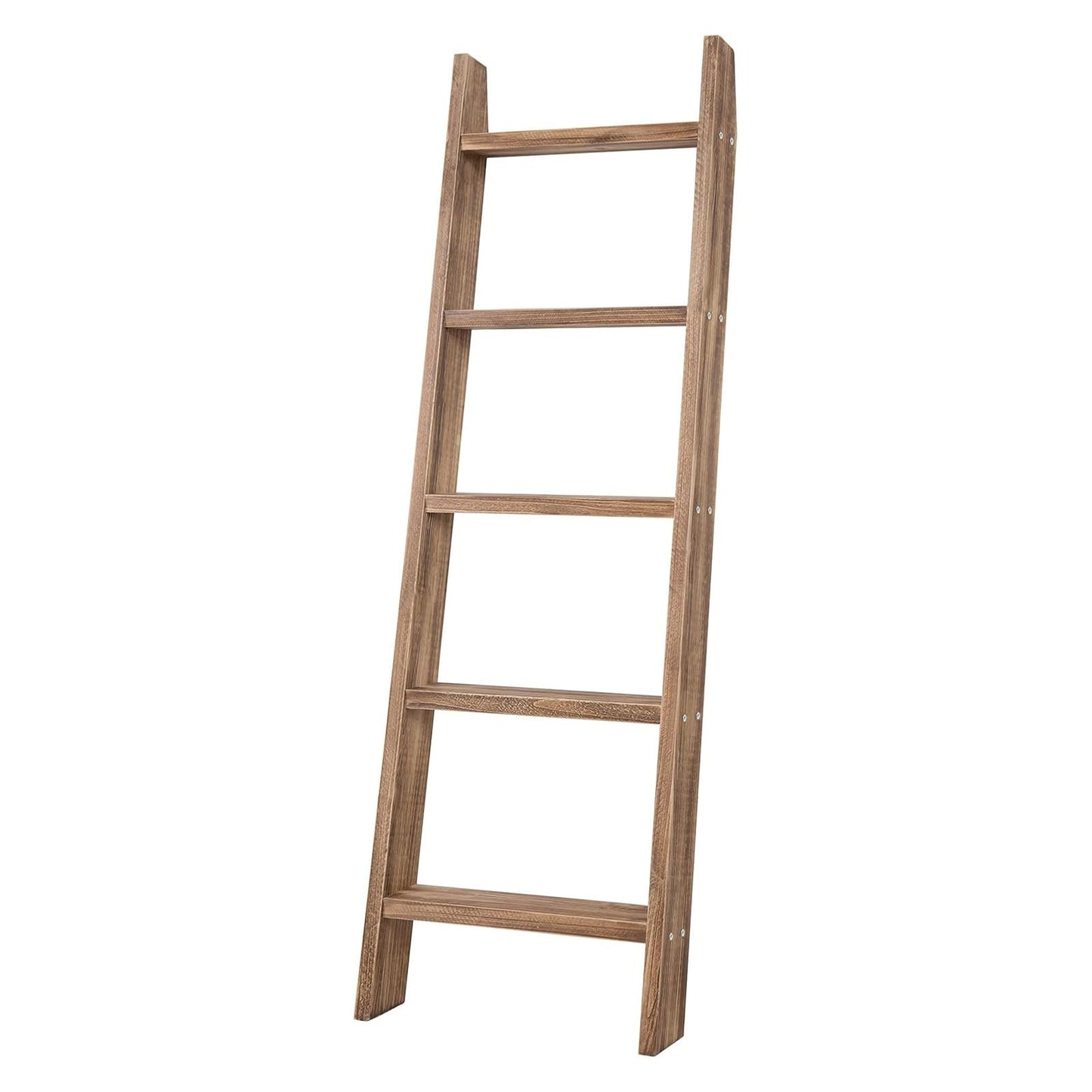MyGift 4ft Tall Rustic Burnt Natural Wood Wall Leaning Blanket Ladder Shelf with 5 Rungs, Decorative Living Room Throw and Quilt Holder, Farmhouse Bedroom Decor