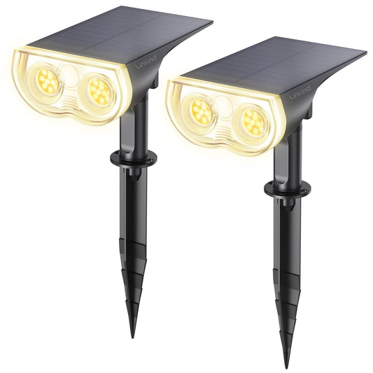 Linkind Solar Lights Outdoor Waterproof IP65, StarRay Dusk-to-Dawn Outdoor Solar Lights, 3 Lighting Modes Solar Spot Lights Outdoor for Garden, Yard, Landscape (Warm White, 2 Pack)