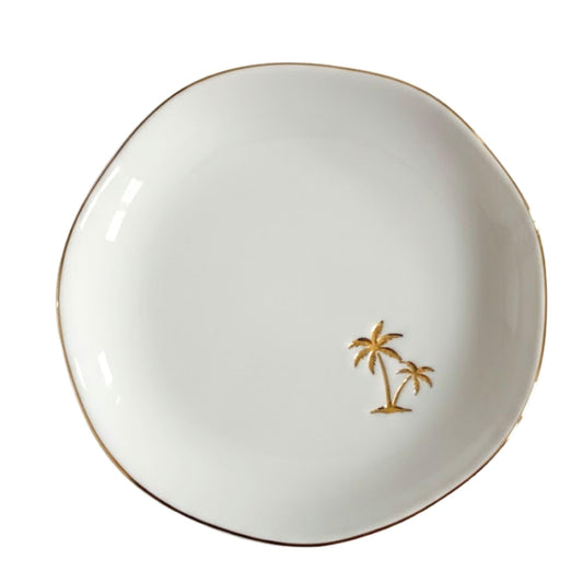 InnoBeta Palm Tree Gifts, Beach Themed Gifts - 4.75" Handcrafted Ceramic Ring Dish with Gold Trim, Decorative Trinket Dish for Rings Earrings