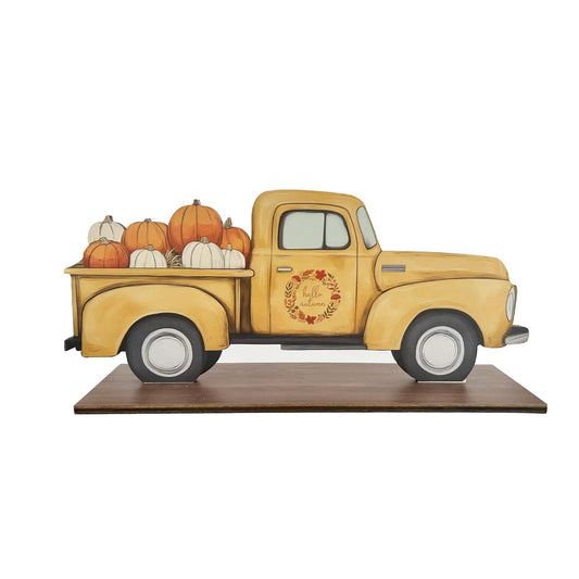 Hello Autumn Decor Halloween Pumpkins fall Harvest Truck Sign for Home,Farmhouse,Office,Garden Wooden desktop decoration Thanksgiving Table Decorations