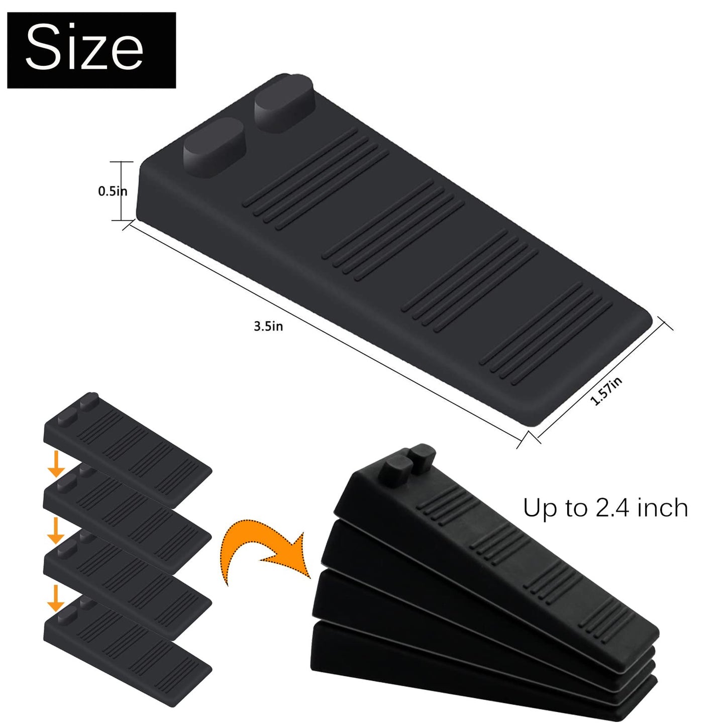 Door Stop Rubber Wedge Thin Door Stoppers for Bottom of Door Silica Gel Flexible Non Scratching Door Holder - Smart Stackable Slip-Resistant Design -Black