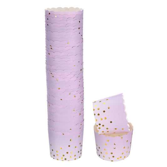 HARFINGTON 50Pcs Colorful Paper Baking Cups 6oz Cupcake Wrappers Scalloped Muffins Liners Disposable Greaseproof Containers for Birthday Party, Gradient Purple