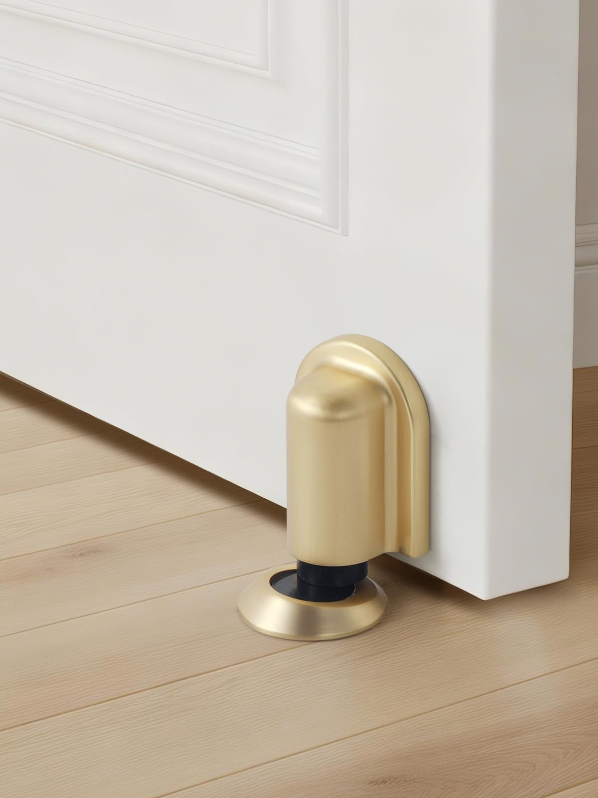SORWDUERM 2 Pack Gold Door Stopper Magnetic Door Cathc Brushed Gold Floor Mounted Door Stop Keep Door Open with Screws and Adhesive No Drilling