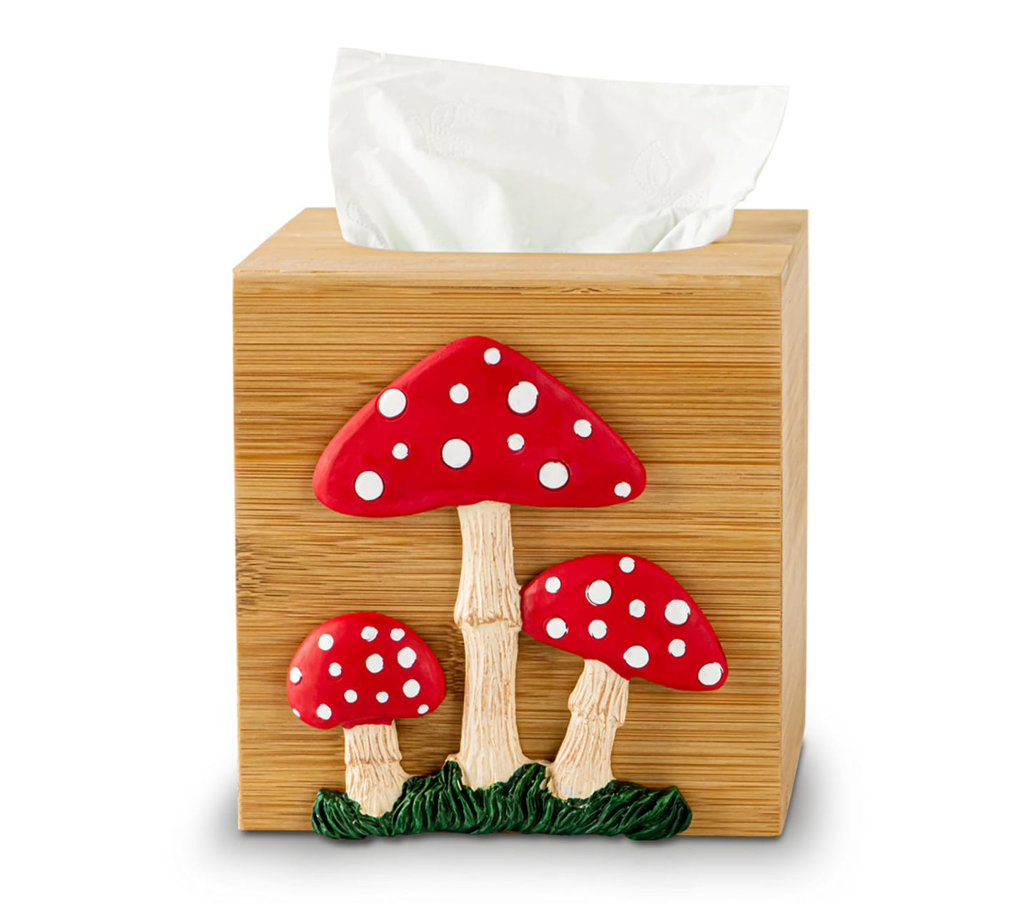 Mushroom Tissue Box Cover Square Tissue Box Holder Bamboo Tissue Box Holder Square Cube Decorative