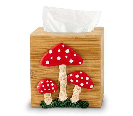 Mushroom Tissue Box Cover Square Tissue Box Holder Bamboo Tissue Box Holder Square Cube Decorative
