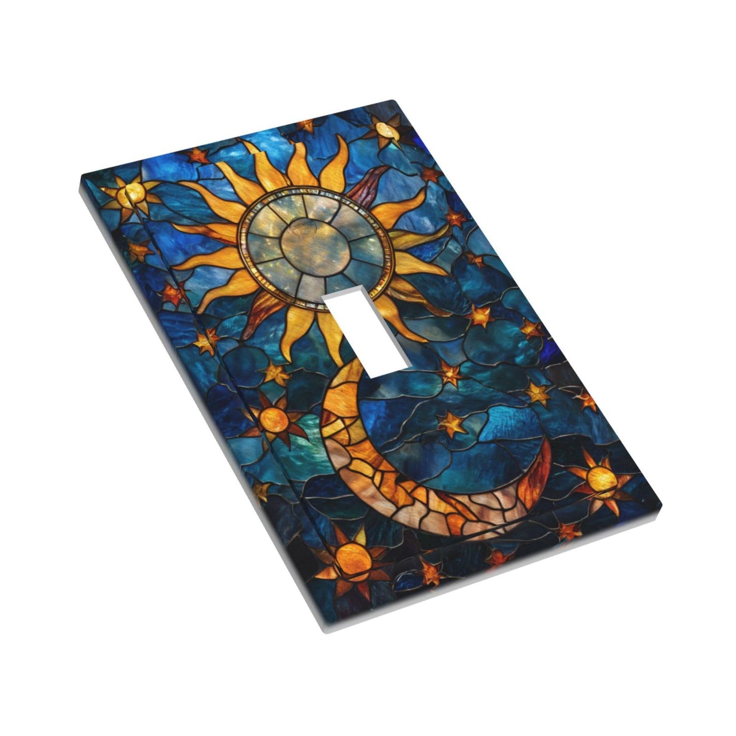 YIJIKJY Decorative Light Switch Plate Covers Boho Golden Sun Moon Blue Background 1 Gang Light Switch Cover Plate Single Toggle Wall Plate Outlet Covers Faceplate for Bedroom Home Decor