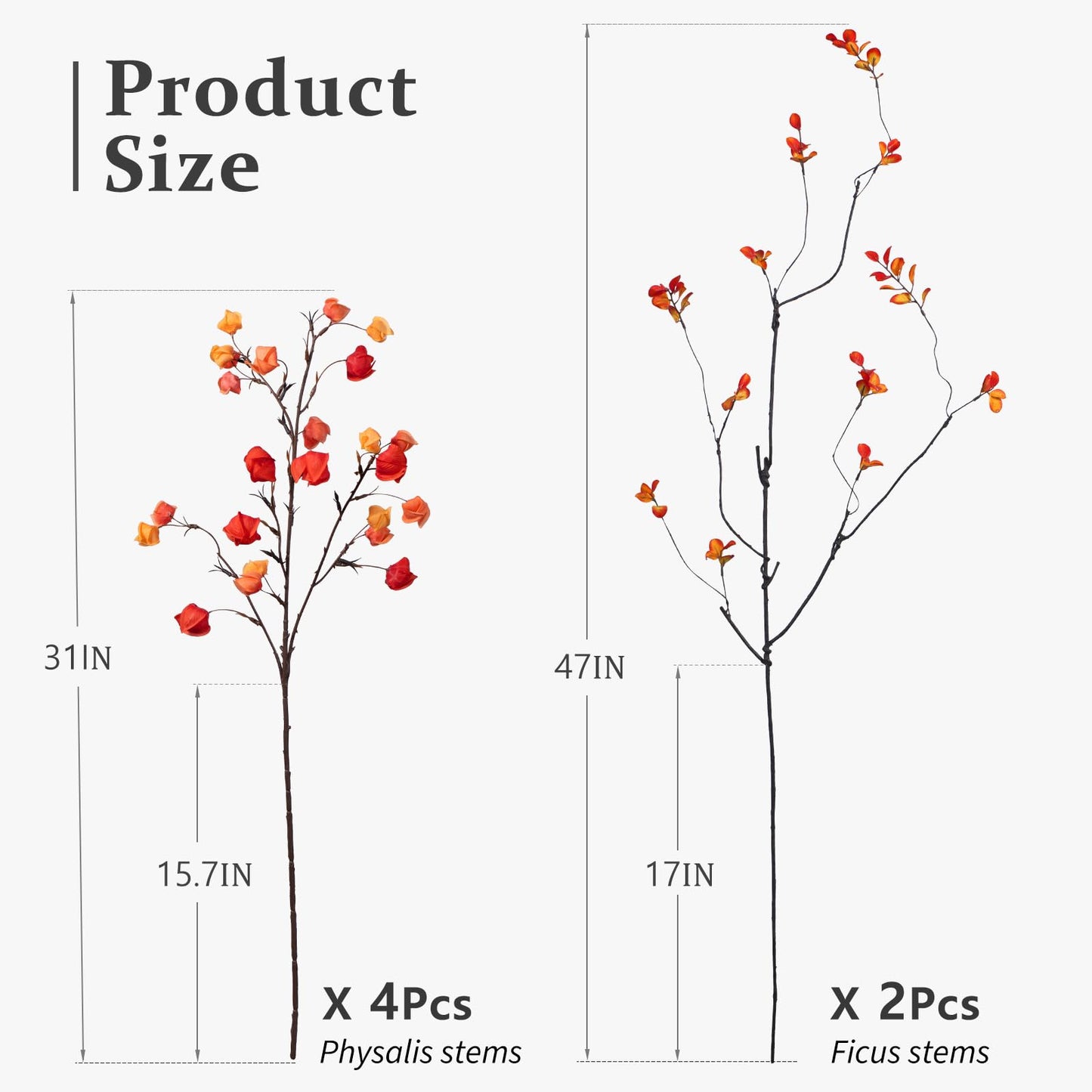 Fall Physalis Branches - 37" Faux Red Berry Stems, fake Flowers for Vase