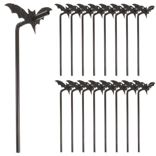 Amosfun 50 Sets Bat Straws Plastic Straws for Drinking Halloween Party Supplies