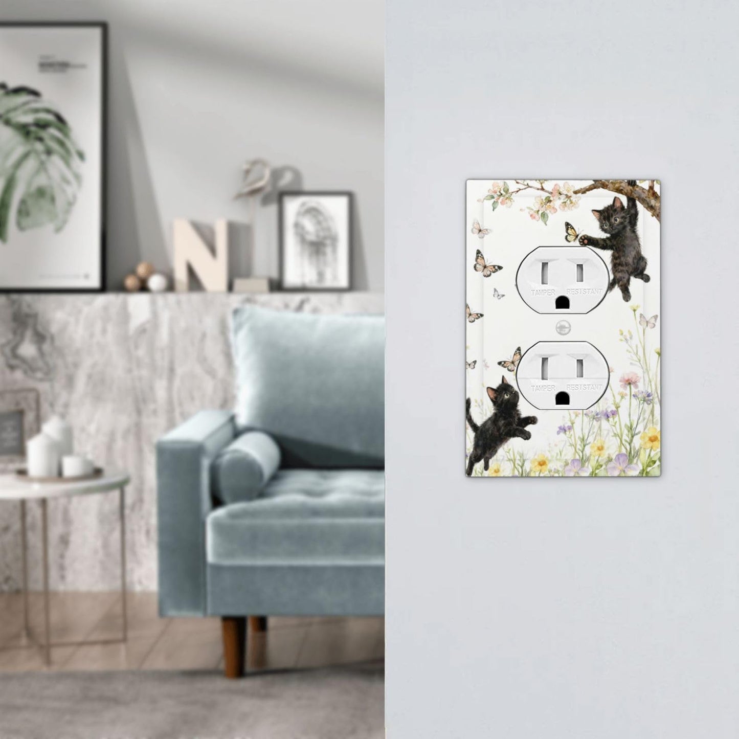YGMMWP Decorative Outlet Covers Cute Black Cat Floral Wildflower 1 Gang Duplex Light Switch Cover Plate Unique Wall Plates for Electrical Outlets Switch Plate Covers for Bedroom Home Decor