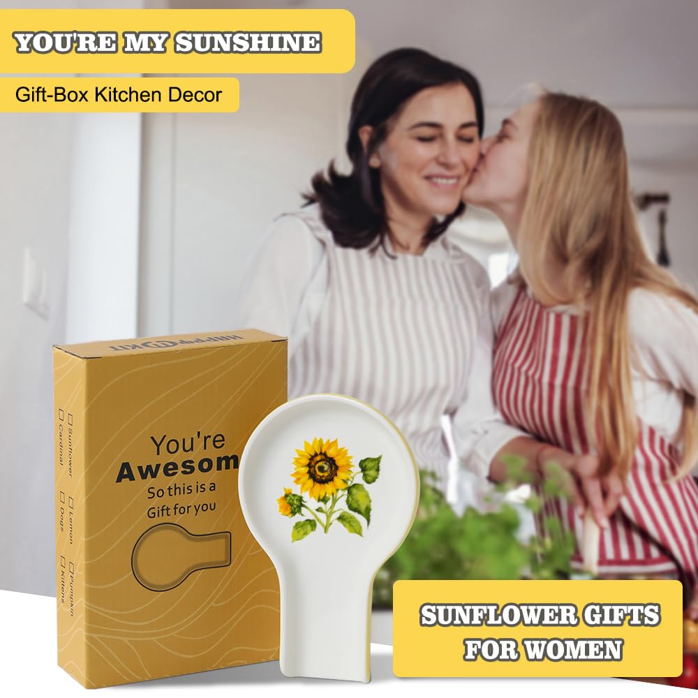 Spoon Rest for Stove Top - Sunflower Christmas Spoon Rest for Kitchen Counter Sunflower Embossment Gift Box Ready Kitchen Decor Farmhouse
