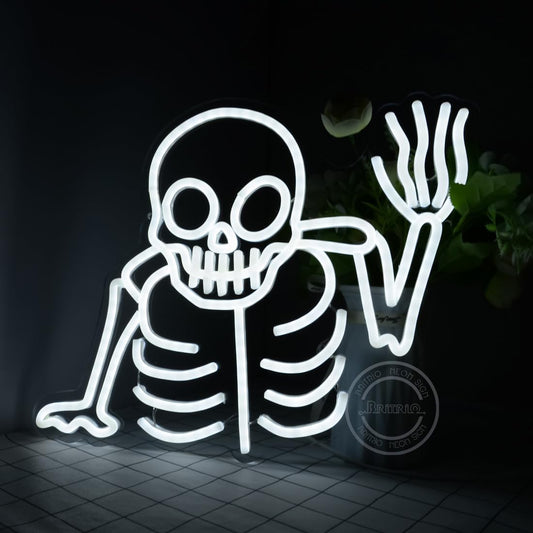 Britrio Skull Neon Sign Halloween Decoration LED Skeleton Ghost Wall Art Decor Light for Window Entryway Front Porch Door Bedroom Bar Christmas Birthday Party Supply Kids Gift White 5V USB Powered