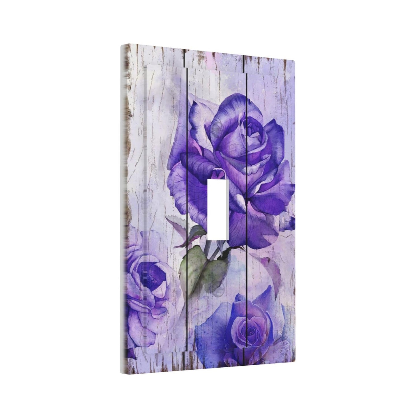 Spshian Light Switch Cover Purple Rose Flower Rustic Wood Plank 1 Gang Wall Plate Cover Single Toggle Outlet Covers Decorative Switchplate Electrical Faceplate for Farmhouse Bathroom Decor