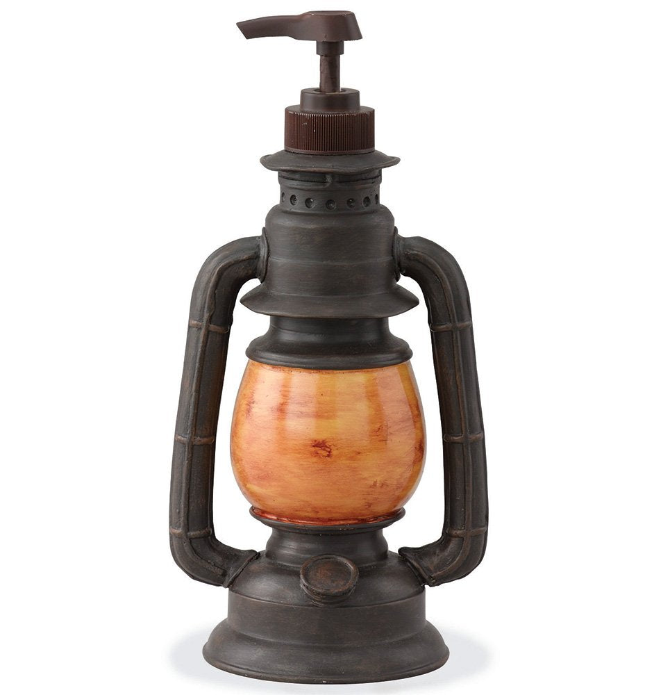 Park Designs Camping Lantern Soap Dispenser | Rustic Farmhouse Bathroom & Kitchen Pump | Refillable Lotion, Hand Wash or Dish Liquid Container | Decorative Resin Accent 9" Tall