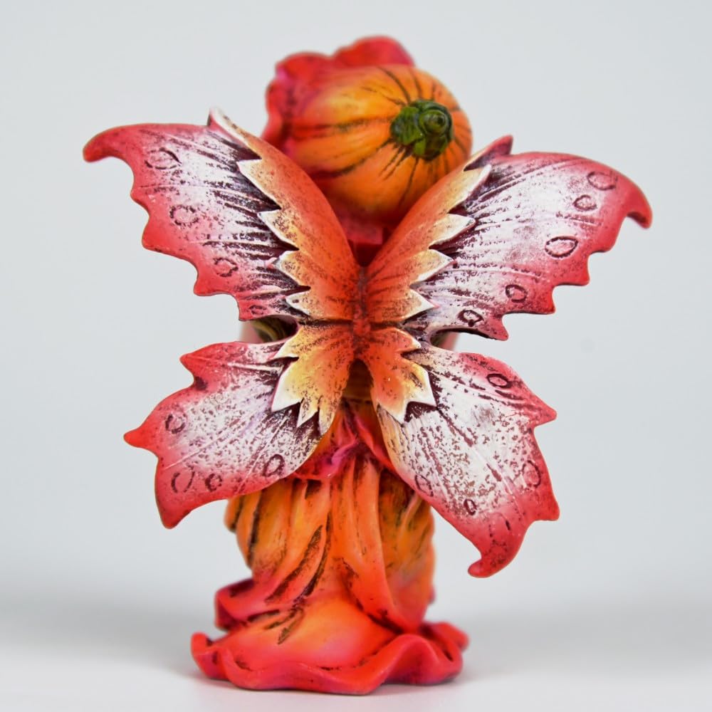 Fipcnbs Fantasy Red Autumn Fairy Figurine, 3.15 Inch Flower Hat Elf Statue, Hand-Painted Gradient Resin Decor with Textured Wings for Fall Garden, Desk, Plant Pot