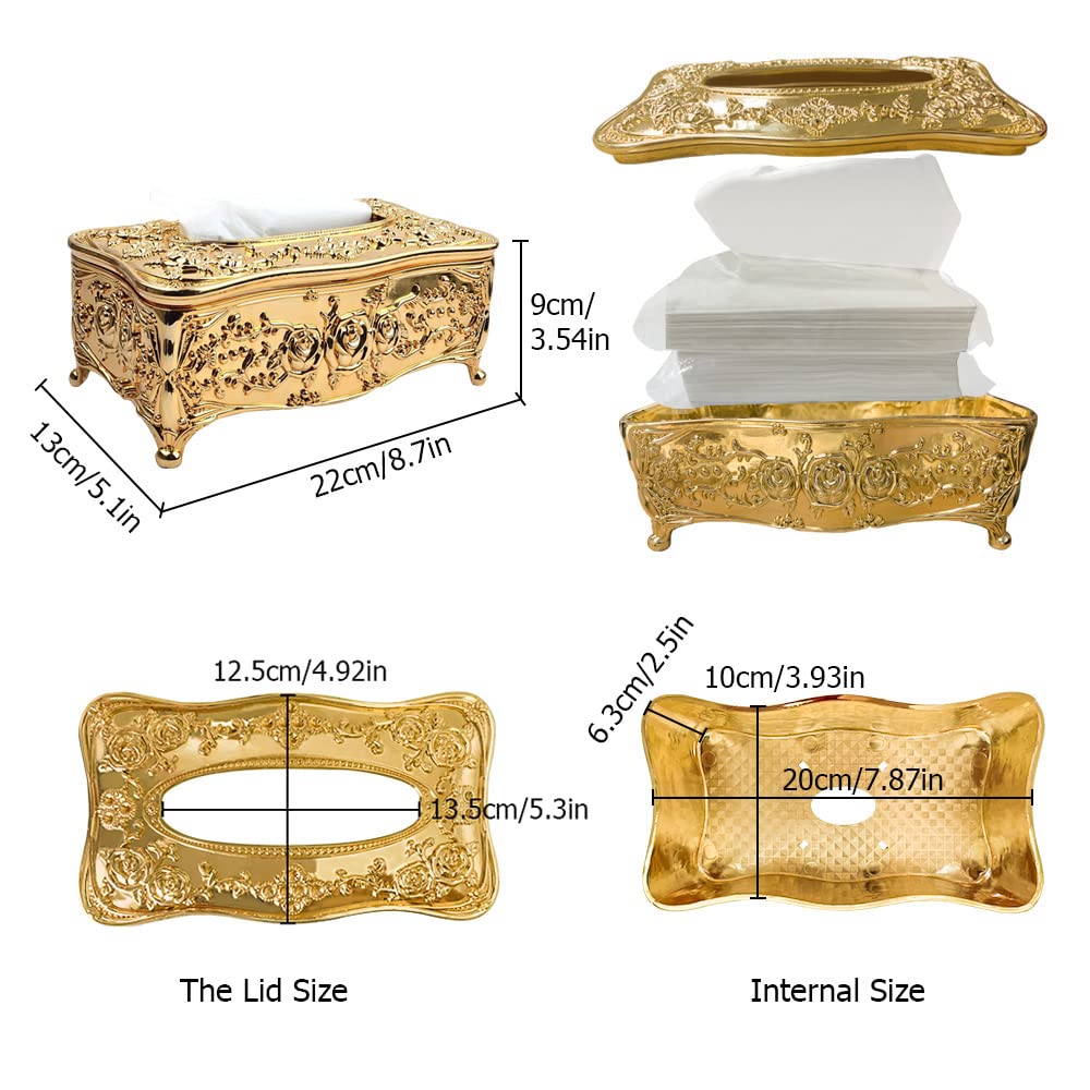 Luxurious Rose Tissue Box Holder, Stylish Bling Acrylic Tissue Box Cover for Bathroom Vanity Countertops, Bedroom Dressers, Night Stands, Desks & Tables (Gold)