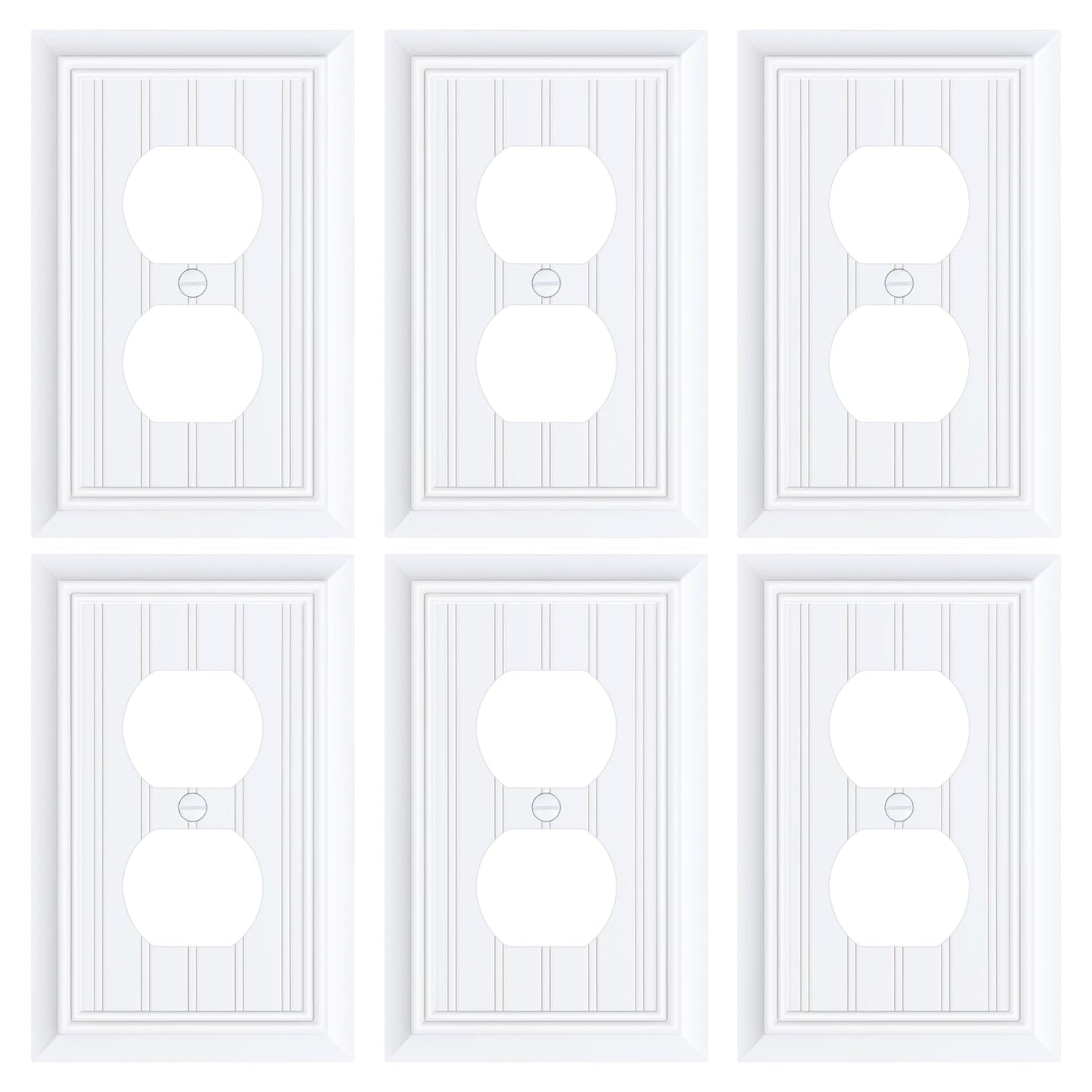 6-Pack Classic Beadboard Duplex Outlet Cover Plate, Decorative Switch Plates and Outlet Covers, Natural Bamboo Fiber Wall Plates for Electrical Outlets, 1 Gang Receptacle Cover,Pure White