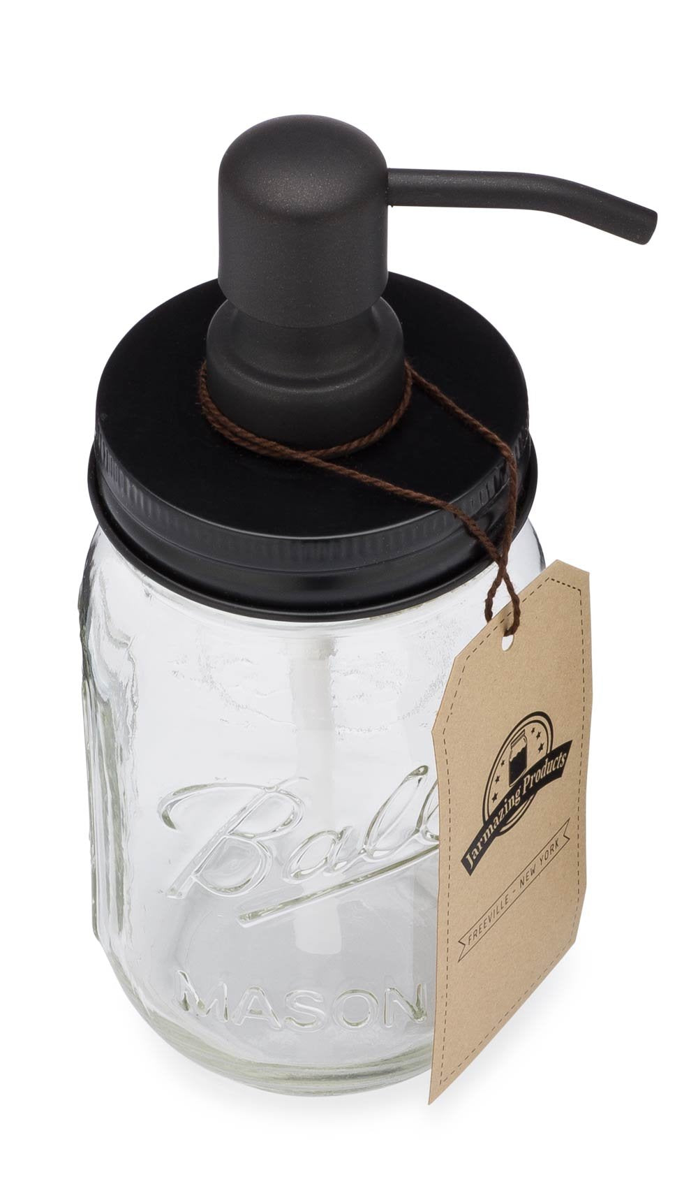 Jarmazing Products Mason Jar Soap Dispenser - Black - 16 oz Ball Mason Jar Liquid Dispenser for Kitchen & Bathroom - Glass - Dish Soap Dispenser with Rust Proof Stainless Steel Pump & Lid