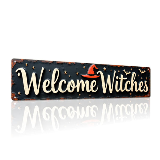 Welcome Witches Halloween Metal Tin Sign Rustic Wall Decor For Halloween Parties, Entryways, Living Rooms, And Man Caves Decorative Signs & Plaques 4x16 Inch