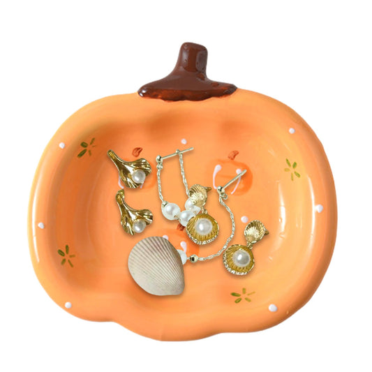 REAIJUNPIN Ceramic Jewelry Dish Tray, Room Decor Jewelry Tray, Ring Holder for Women, Fruit Trinket Dish, Jewelry Tray, Cute Jewelry Plate Bowl Room Decor Aesthetic (Pumpkin)