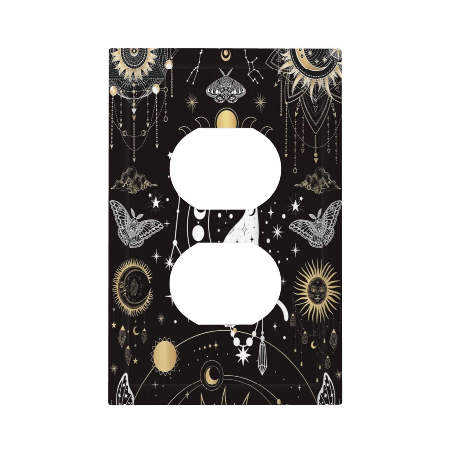White Cat Tarot Moon Phases Moth Celestial Gothic Outlet Covers 1 Gang Duplex Light Switch Cover Decorative Switch Plates Electrical Receptacle Faceplate Wall Plate for Kids Room Bedroom Decor